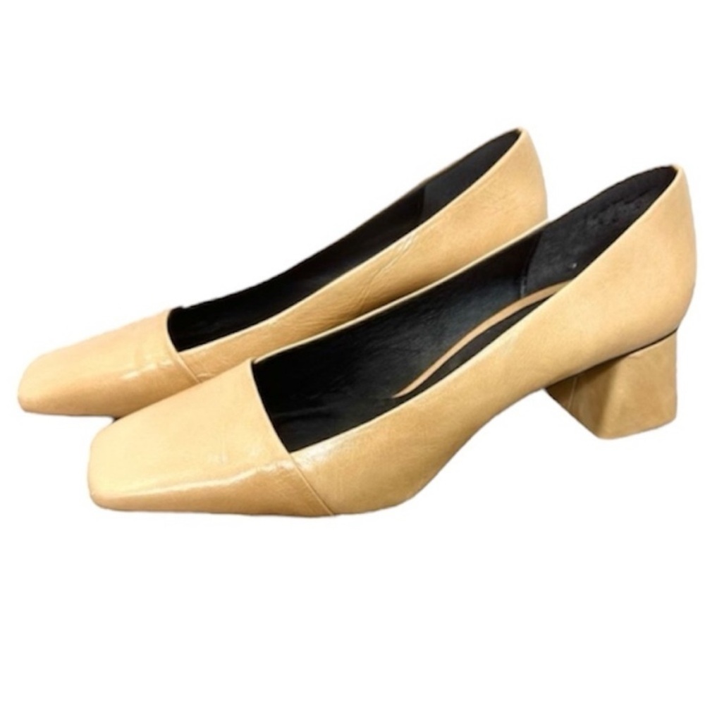 L'INTERVALLE Montreal tan patent leather square toe block heel pumps 41